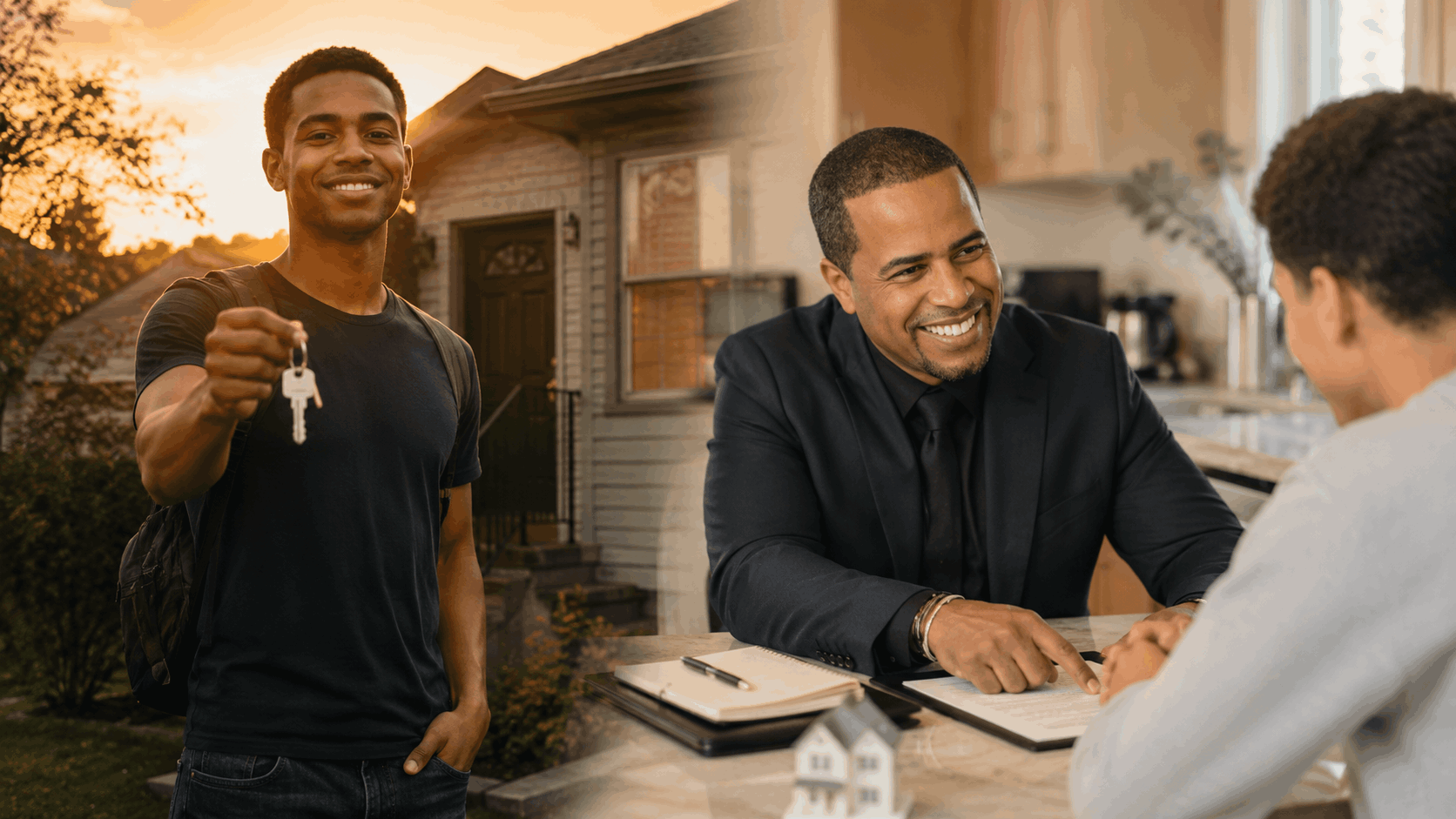 North Jersey real estate agent mentoring a young homebuyer, reflecting his journey from first-time homeowner to trusted advisor.