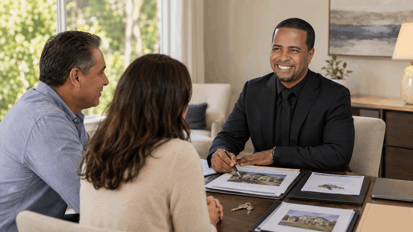 Johnny Rodriguez meeting with a North Jersey family to coordinate an inherited home sale and purchase their next property.