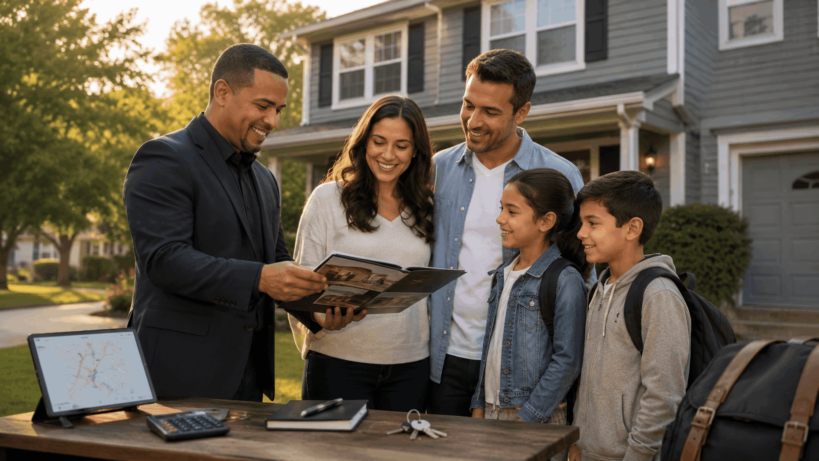 Johnny Rodriguez helps a family compare a Clifton, NJ Colonial home, schools, commute options, and homebuying costs during a North Jersey property tour.
