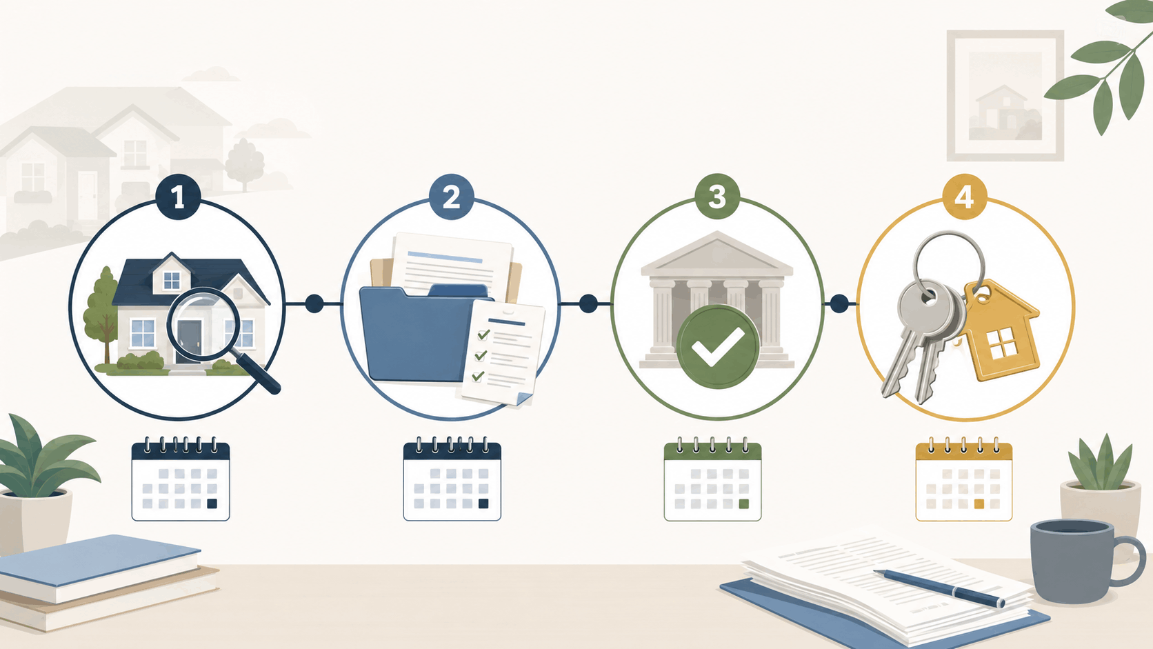 Short sale process timeline showing home review, documents, lender approval, and closing with house keys.