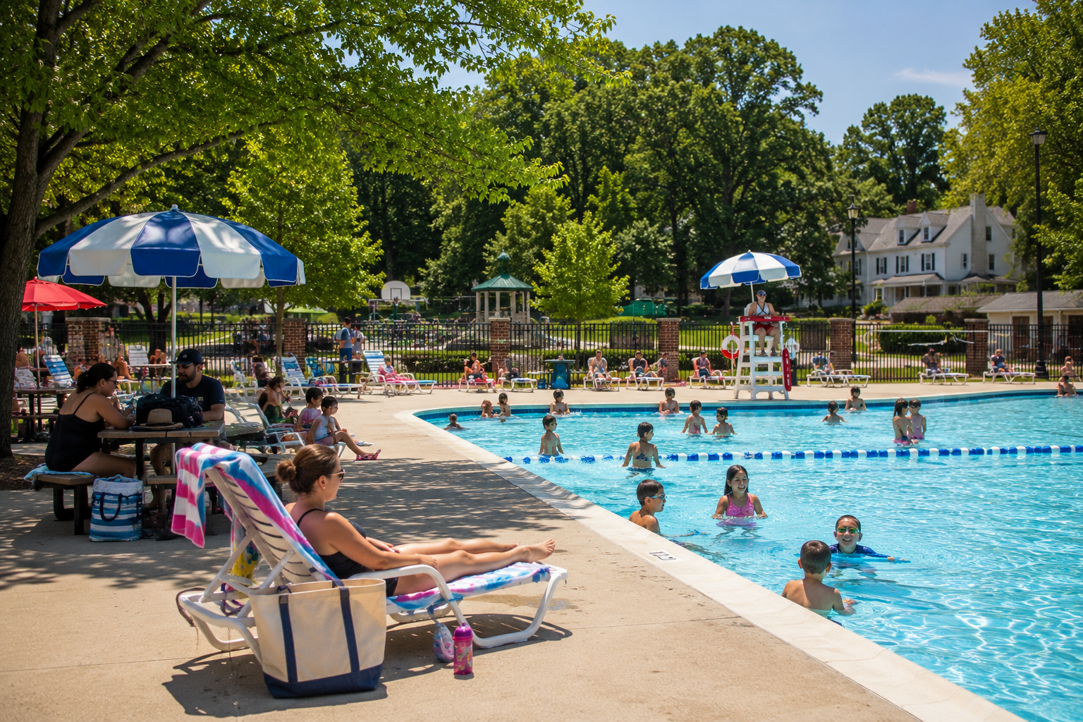 Families enjoy open swim and summer recreation near Goffle Brook Park in Hawthorne, Passaic County, New Jersey.