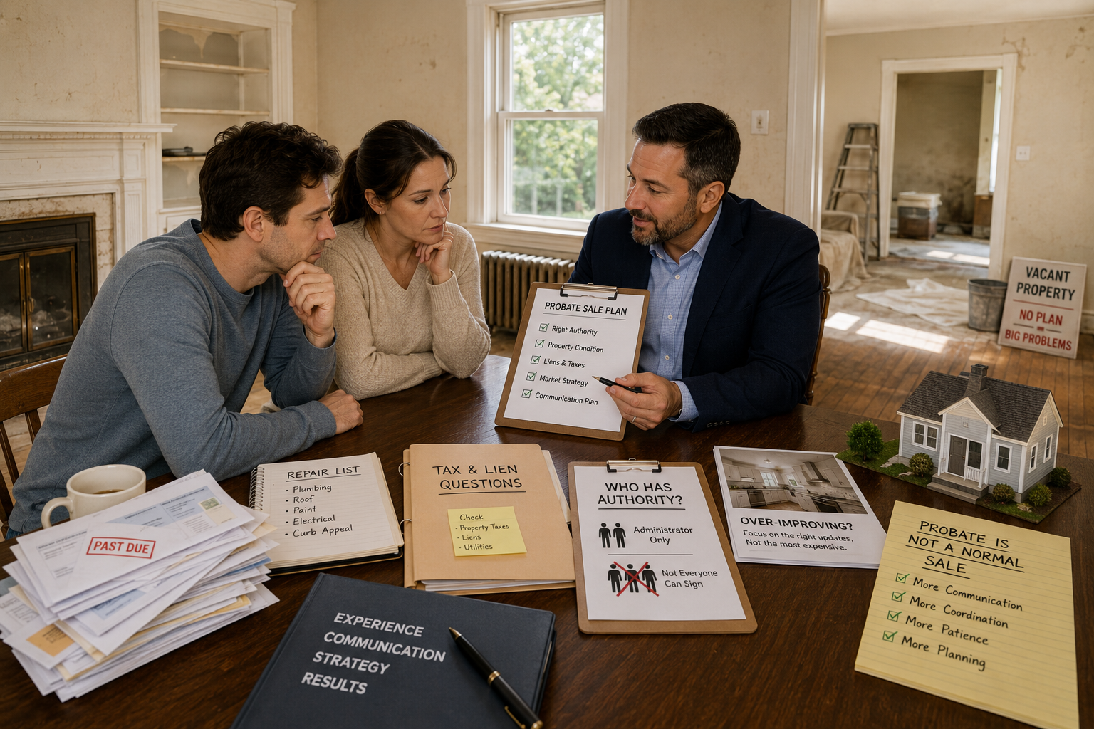 Family reviewing probate sale strategy with a real estate advisor to avoid common mistakes when selling an inherited New Jersey home.