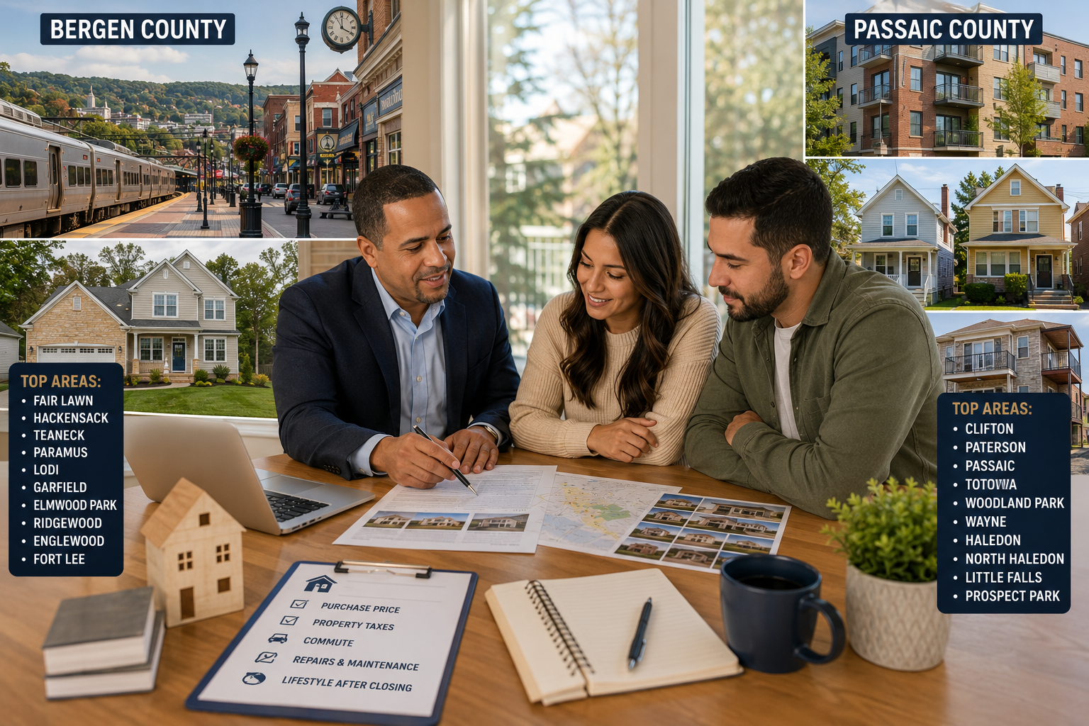 Bergen County and Passaic County first-time home buyer programs in New Jersey with a realtor guiding buyers through down payment help, property taxes, commute, repairs, and local home buying options.
