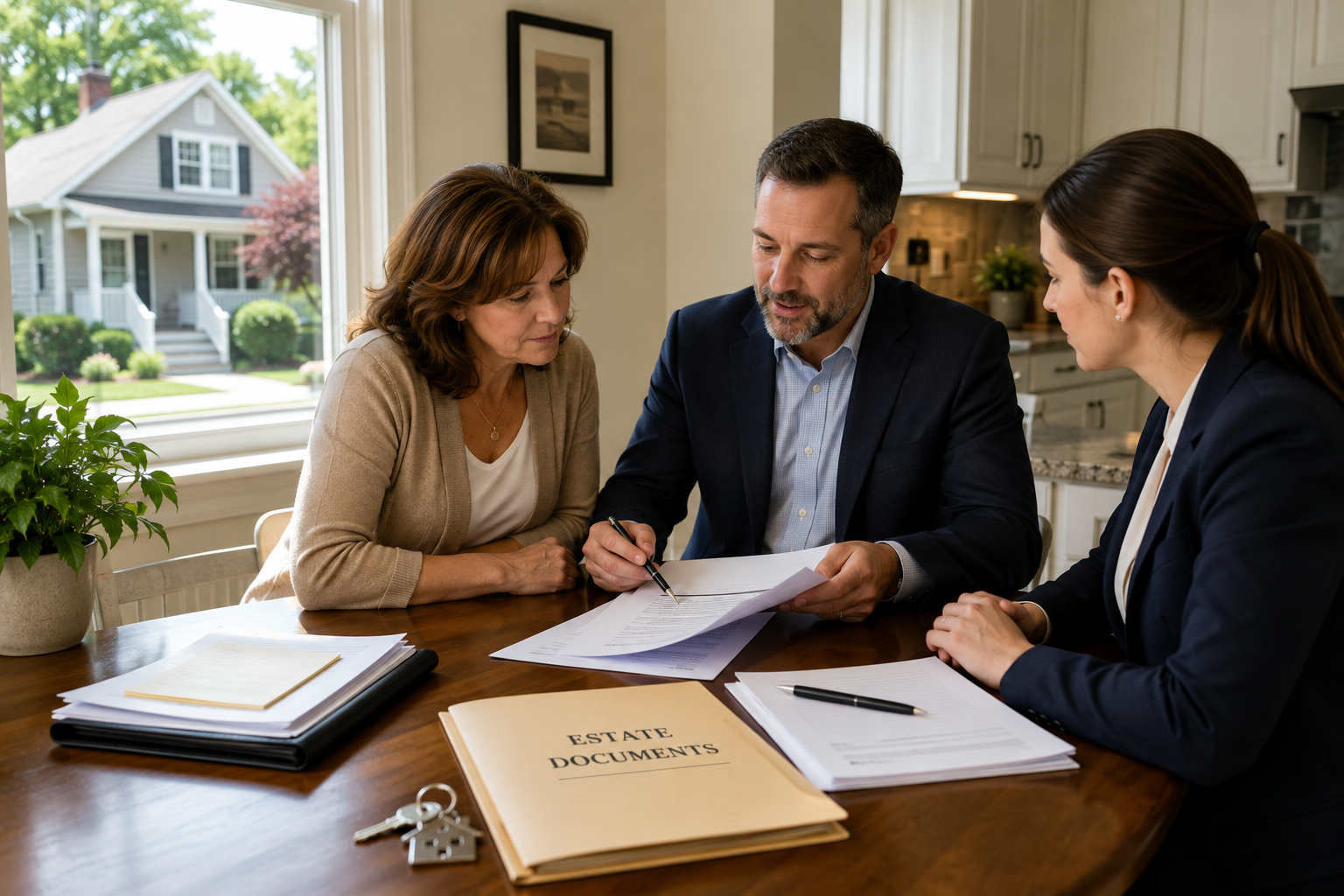 Family reviewing probate paperwork with real estate guidance before selling an inherited New Jersey home without a will.