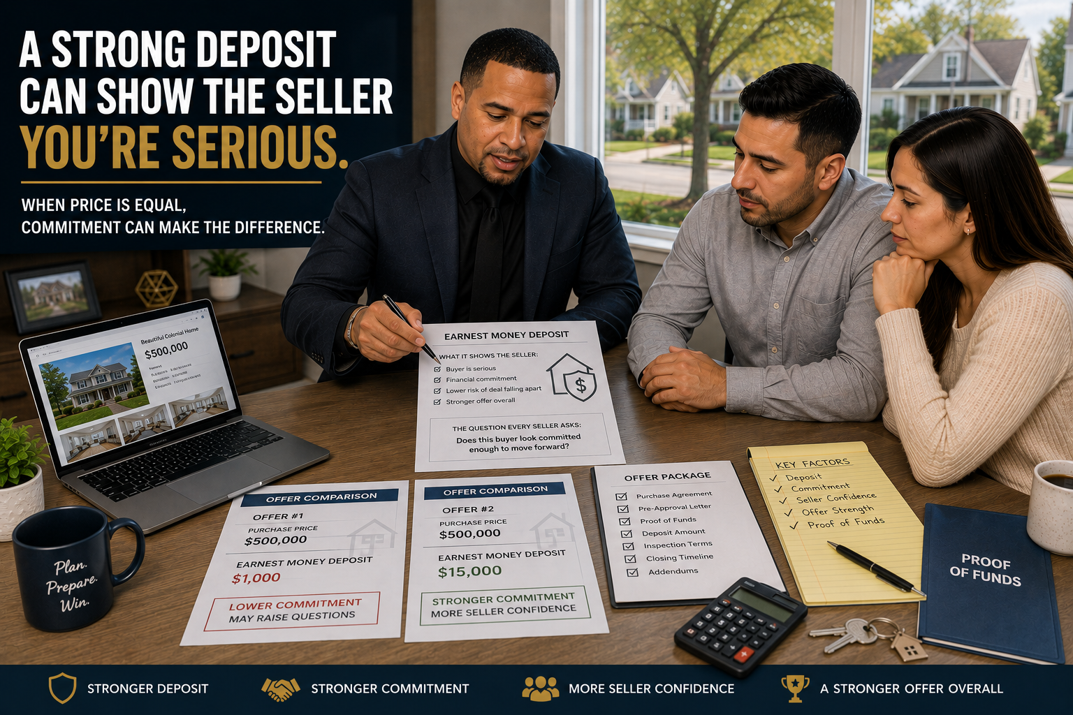 Johnny Rodriguez reviewing earnest money deposit strategy with North Jersey buyers to help strengthen a full-price home offer.