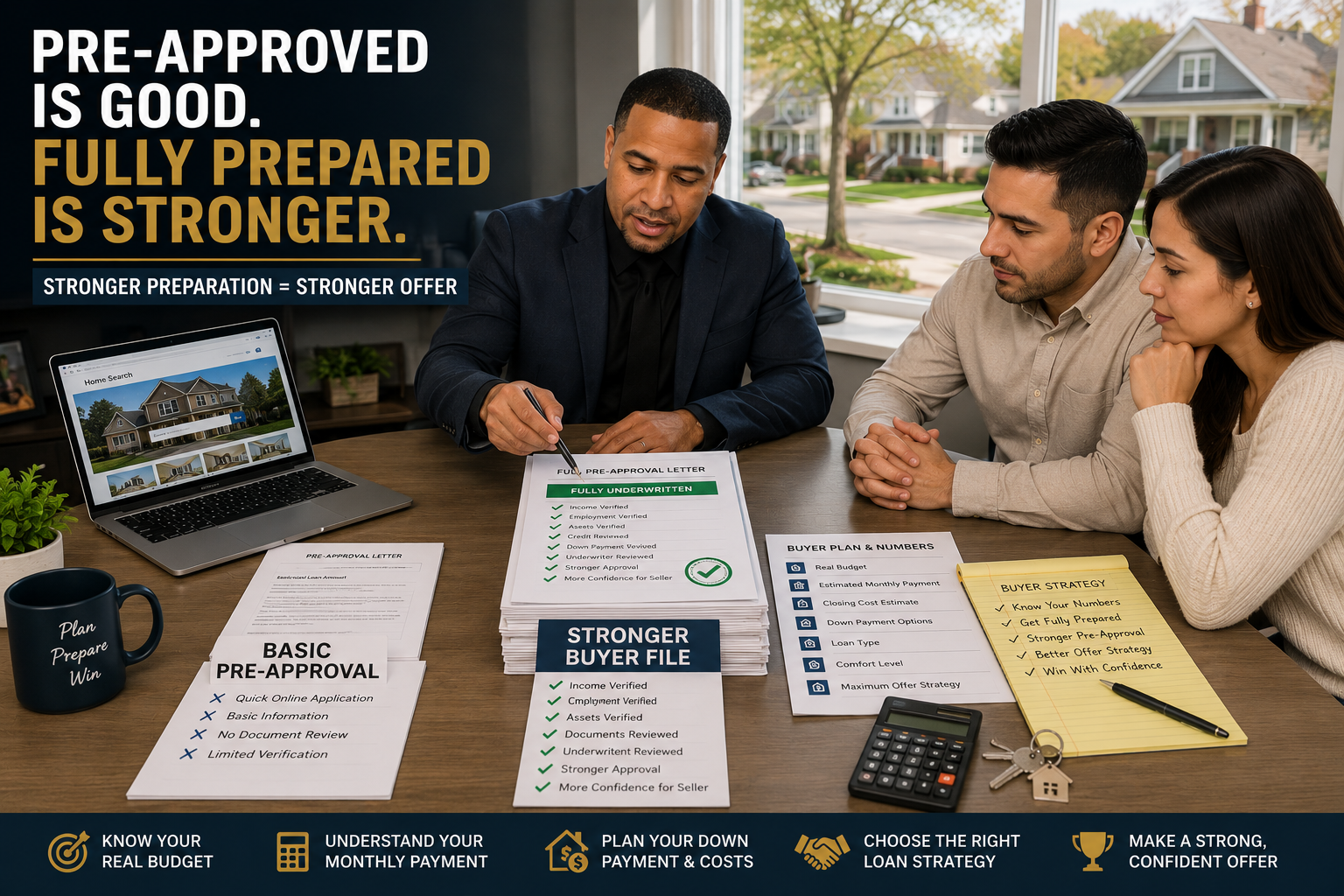 Johnny Rodriguez reviewing mortgage pre-approval documents with North Jersey buyers to explain why stronger lender review can help a home offer stand out.
