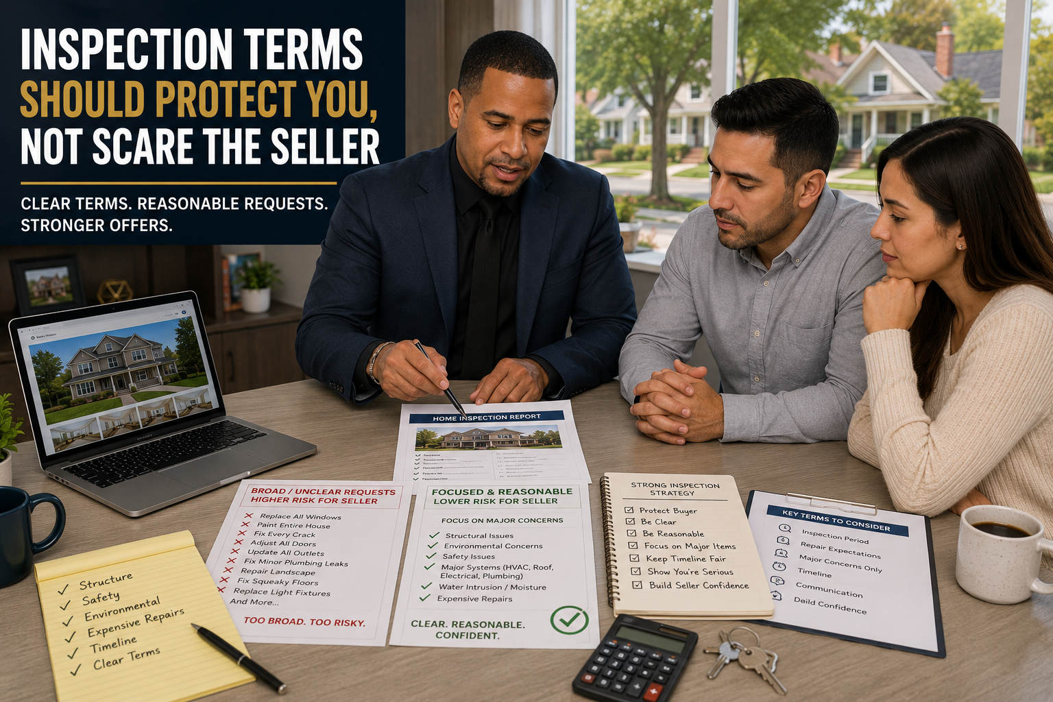 Johnny Rodriguez reviewing home inspection terms with North Jersey buyers to help them submit a clear and reasonable offer strategy.