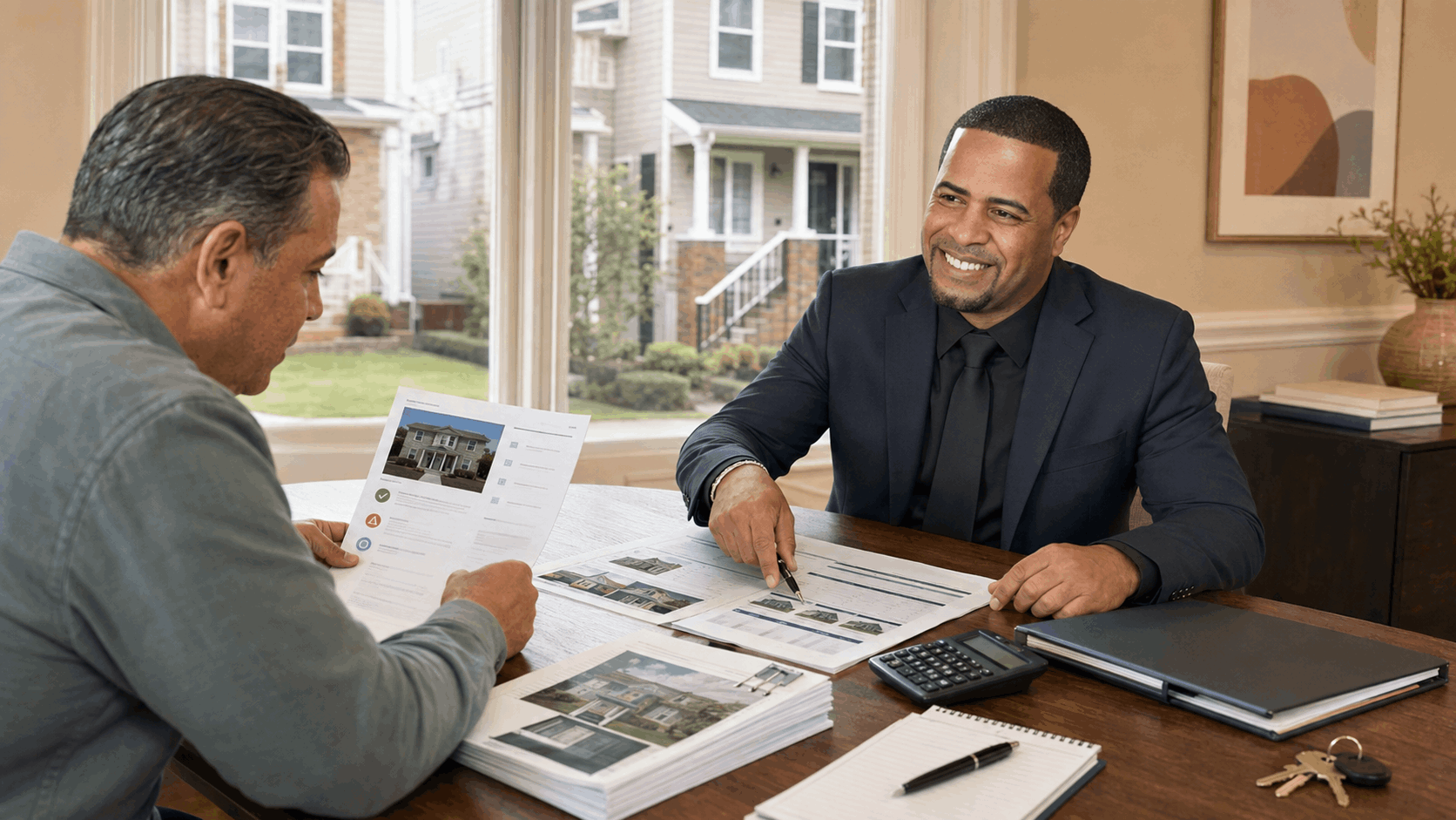 Johnny Rodriguez reviews leases, condition notes, comparable sales, and valuation records with a North Jersey multi-family property owner.