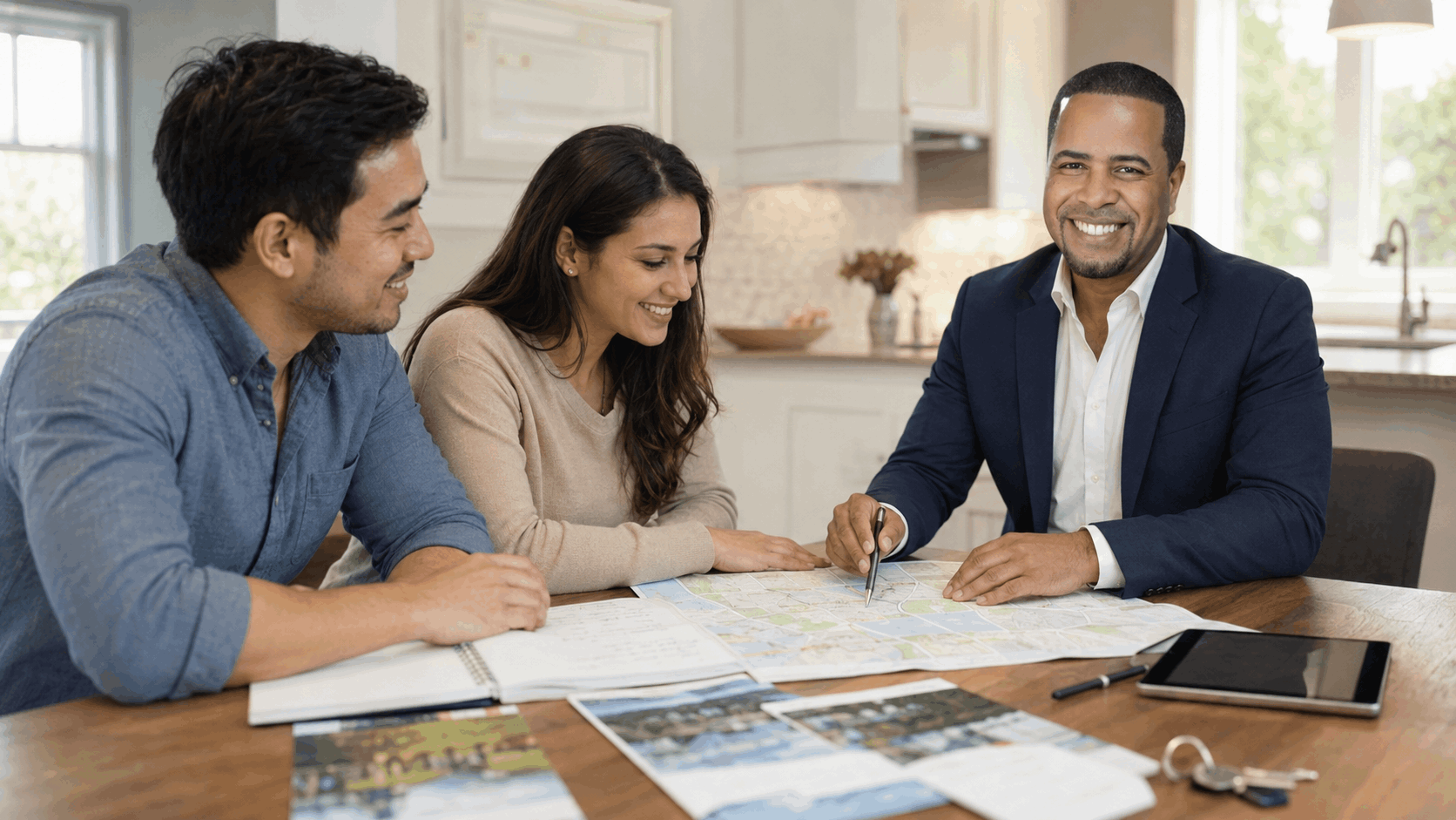 North Jersey real estate professional Johnny Rodriguez reviews a neighborhood map and weekend activities with homebuyers.