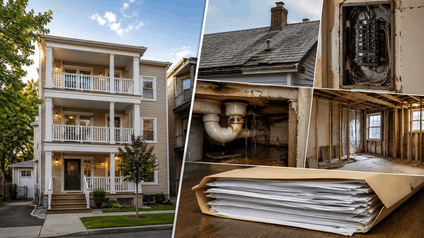 Renovated Paterson NJ multi-family home contrasted with hidden roof, electrical, plumbing, permit, and unfinished-room issues.