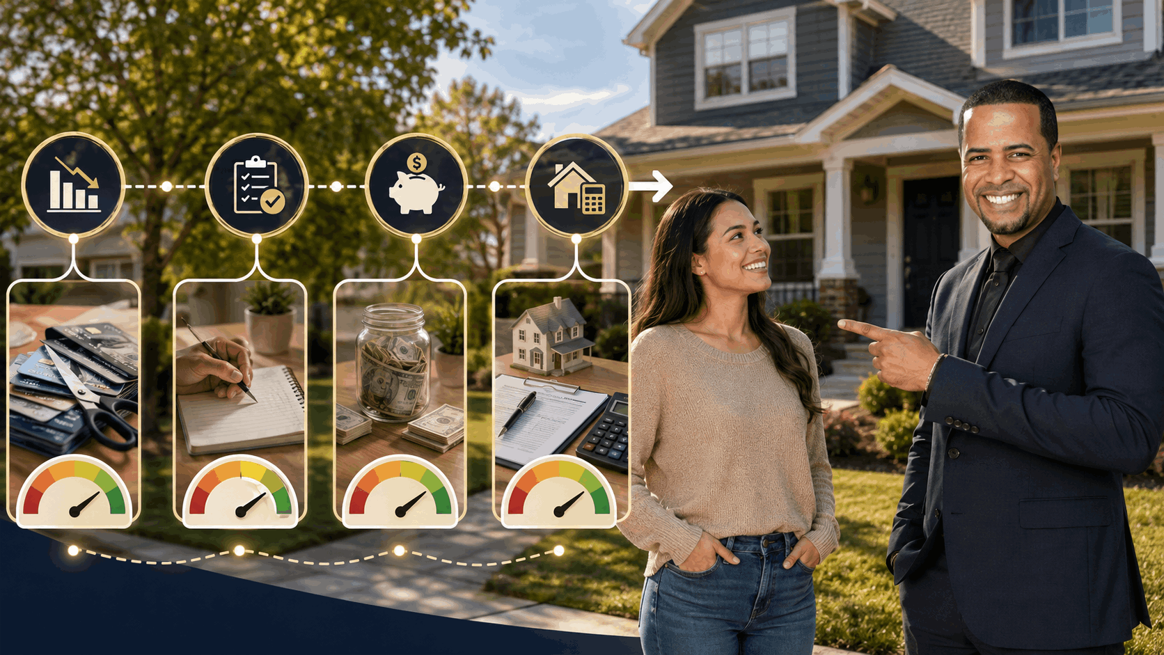Johnny Rodriguez guiding a New Jersey homebuyer through debt reduction, credit improvement, down payment savings, and monthly housing cost planning toward homeownership.