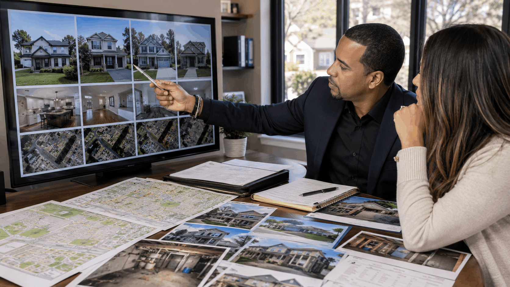 Johnny Rodriguez reviewing Totowa, NJ comparable home sales, neighborhood maps, property conditions, and renovation differences with a short sale buyer.