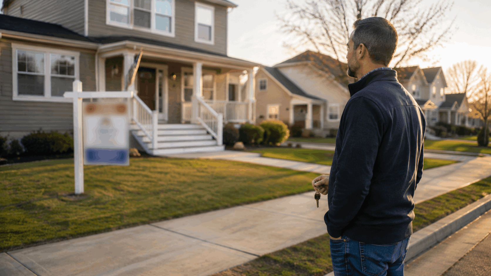 North Jersey homeowner holding keys and looking at a home during a short sale transition