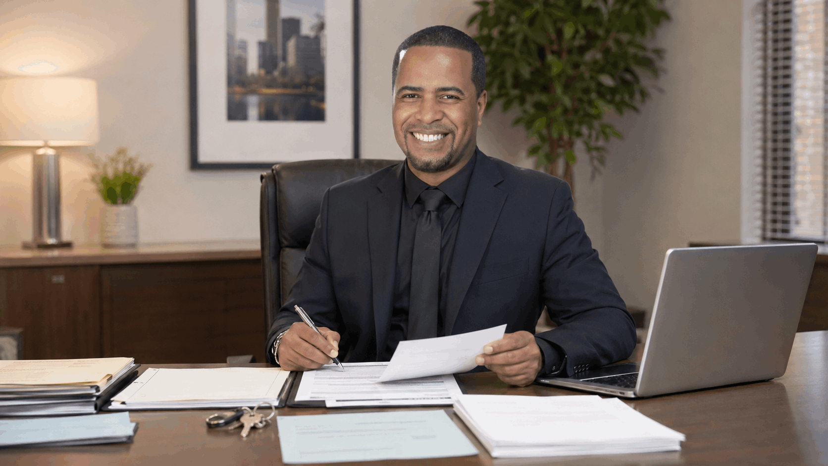 NJ probate real estate agent reviewing inspection checklist, title documents, and smoke certificate paperwork.