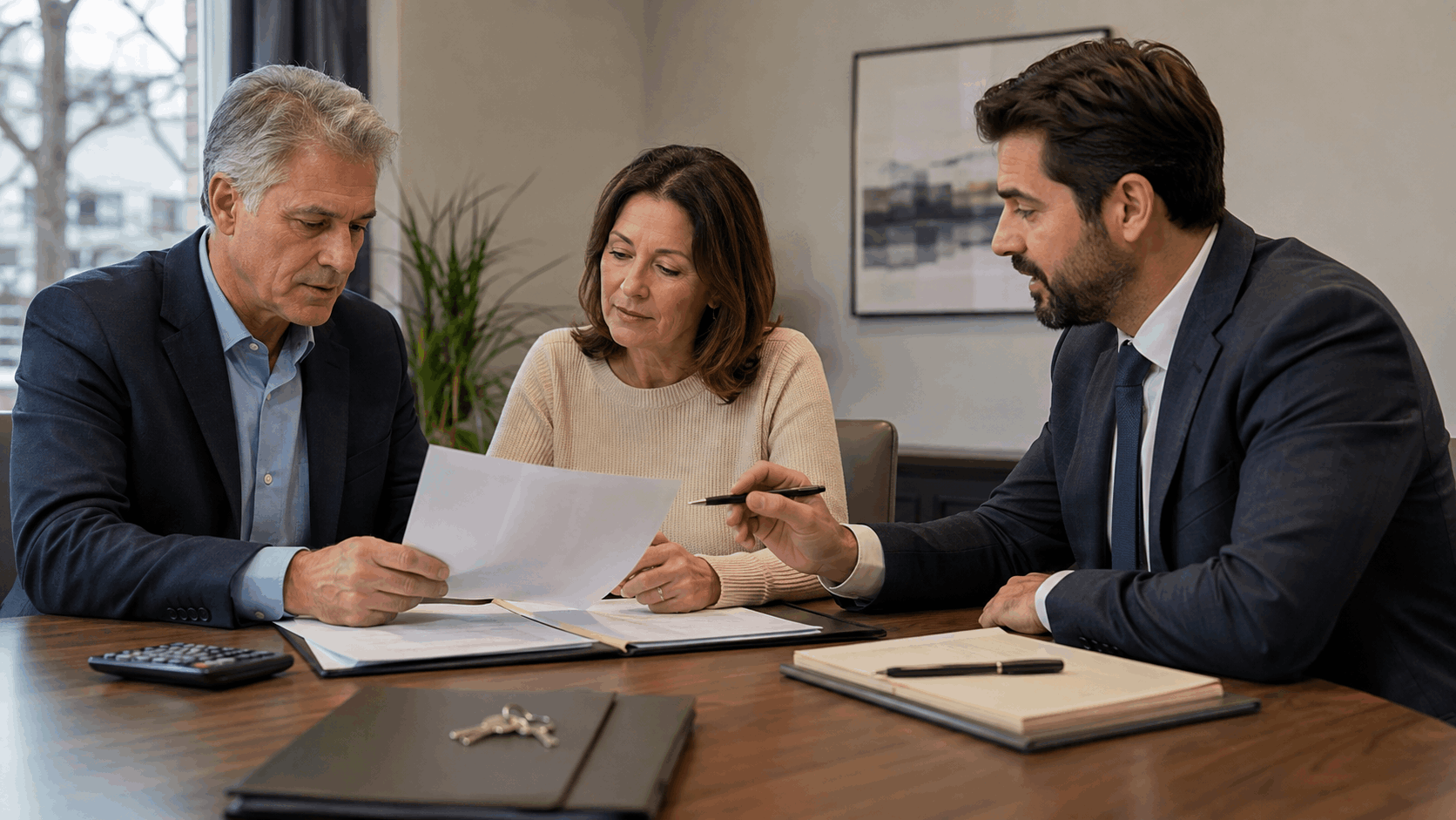 Executor, real estate agent, and attorney reviewing a cash buyer offer for a NJ probate home.