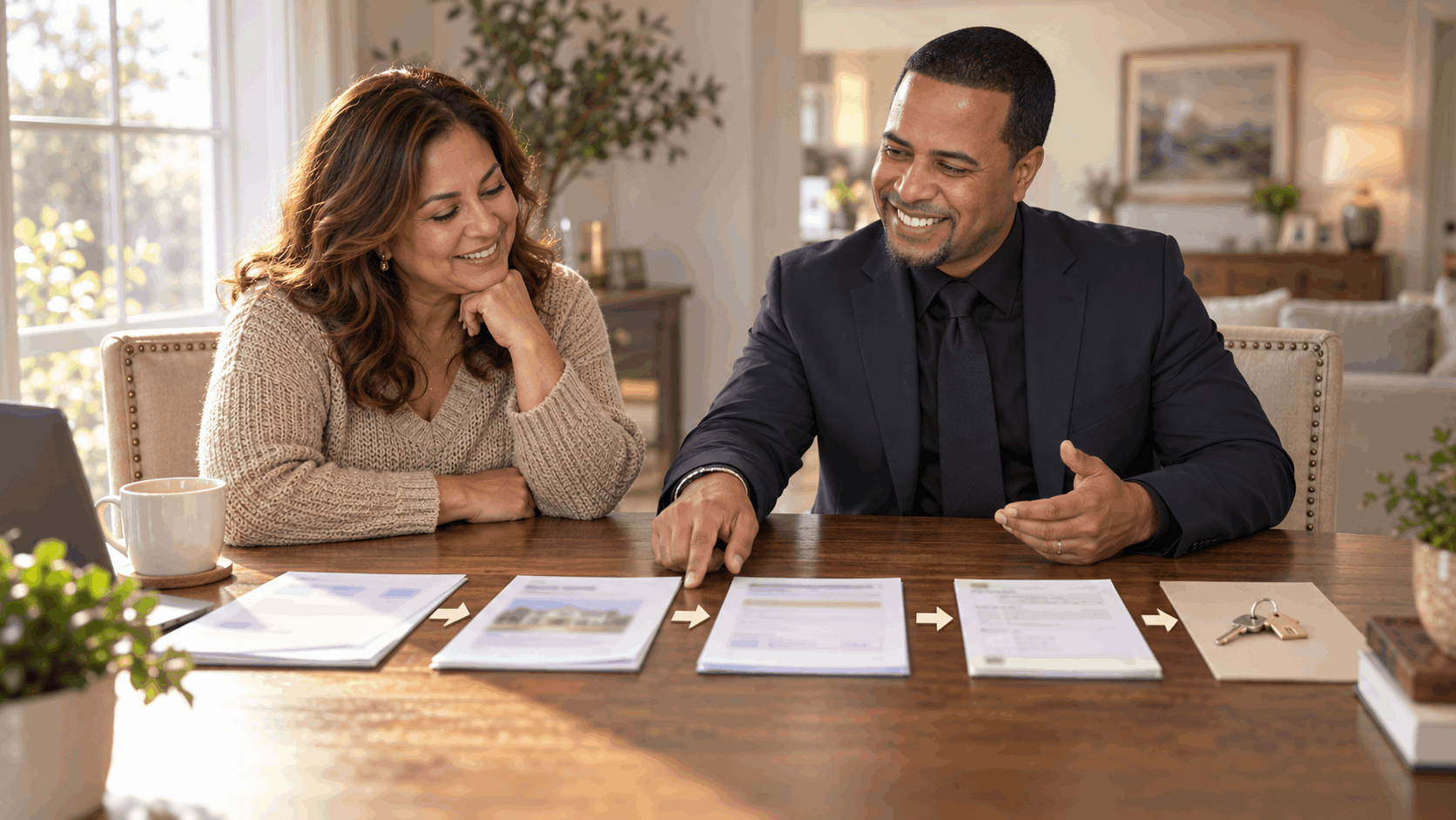 Johnny Rodriguez helping a North Jersey homeowner organize mortgage, property valuation, lien, housing counselor, and home sale information into a clear foreclosure action plan.