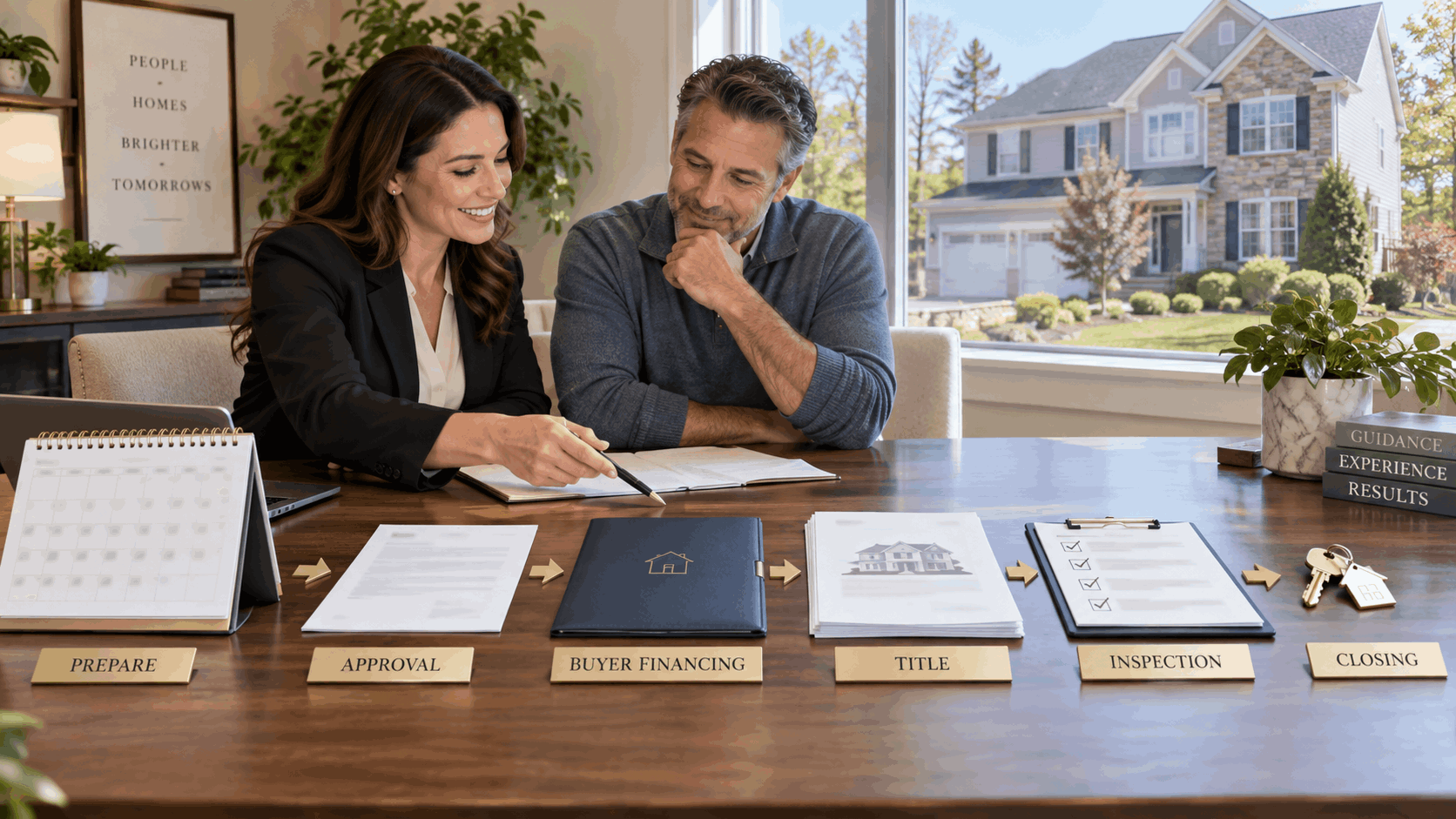 North Jersey seller reviewing a short sale closing timeline with a real estate professional, including lender approval, buyer financing, title, inspection, and closing deadlines.