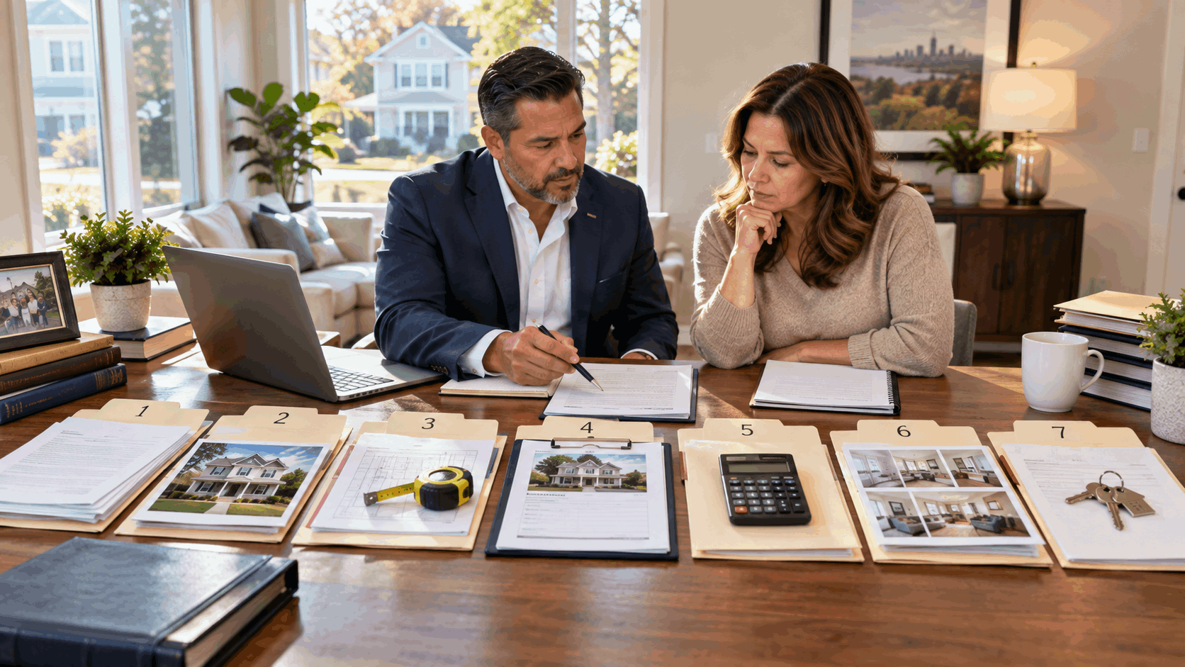 Executor reviewing a seven-step action plan for an inherited New Jersey home with a real estate professional, including appraisal, repairs, property records and listing preparation.