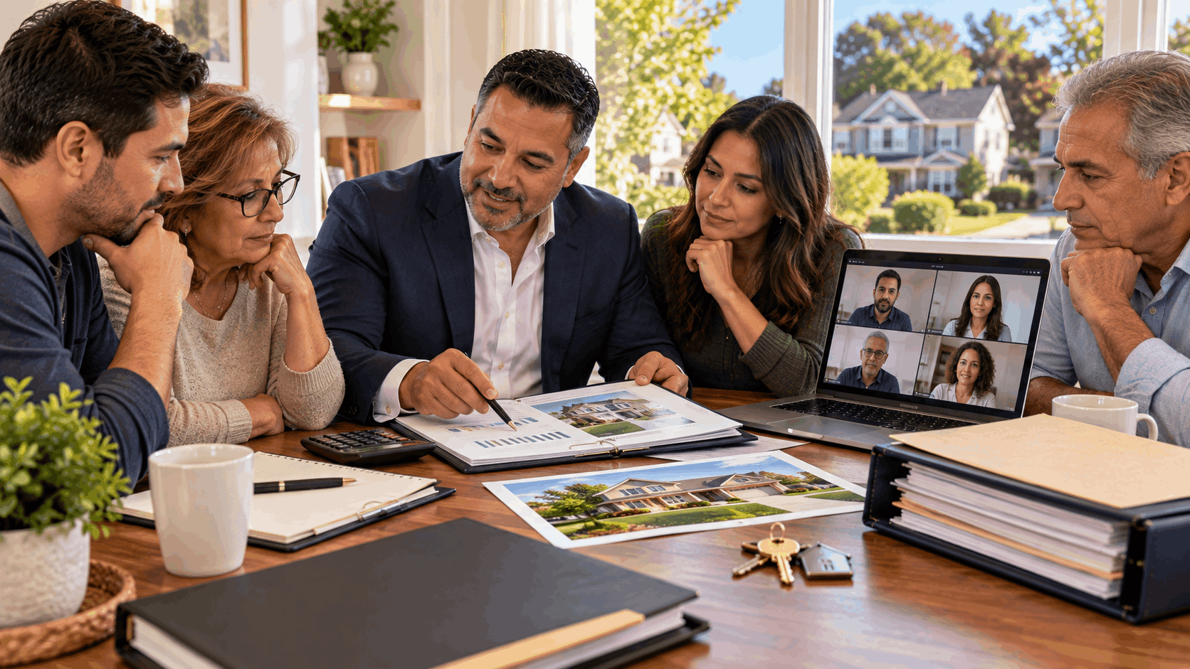 Multiple heirs meeting with a real estate professional to discuss the future and value of an inherited North Jersey property during probate.