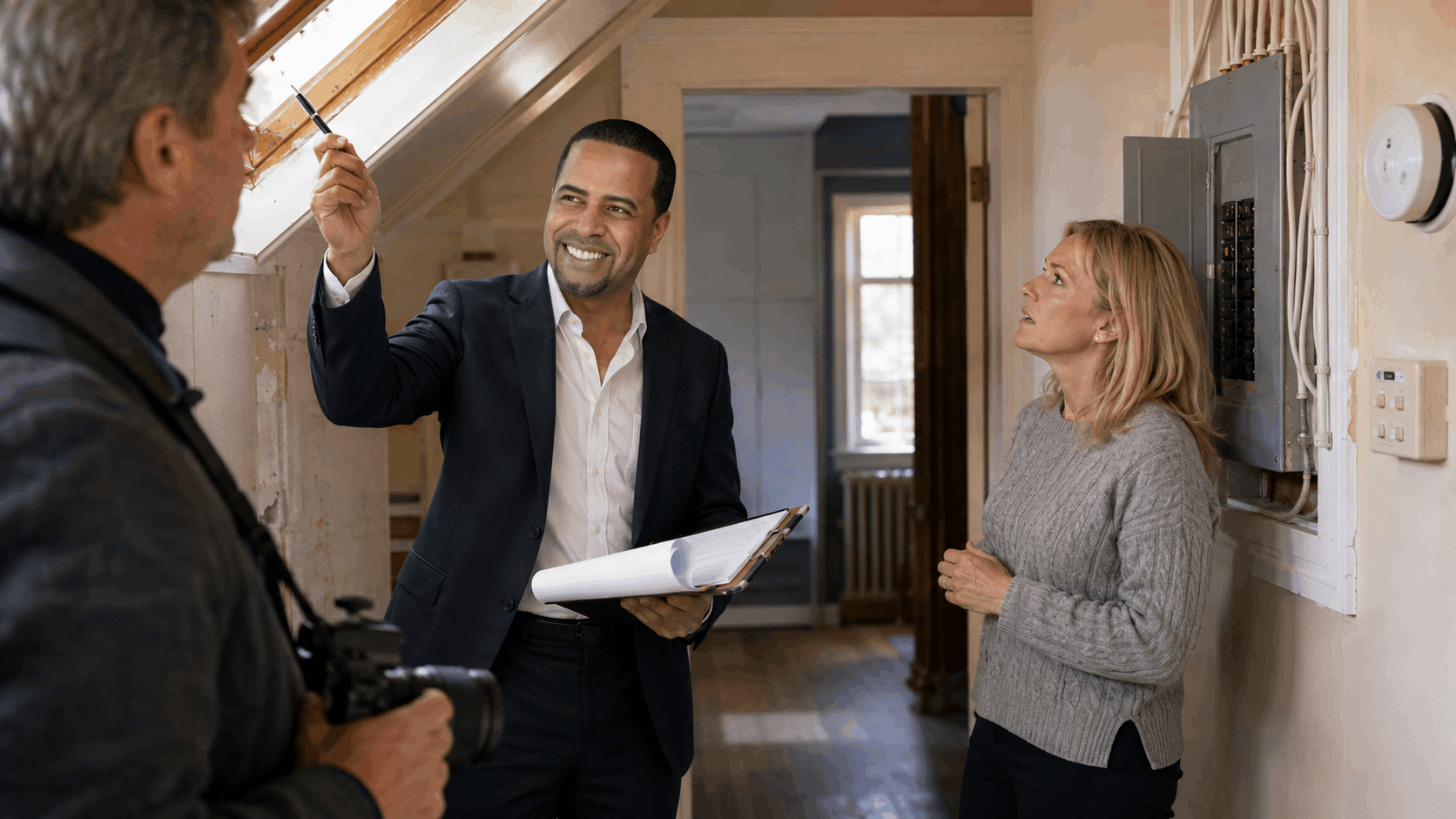 Johnny Rodriguez, an executor, and a home inspector examine electrical, roof, plumbing, moisture, and safety concerns inside an inherited North Jersey home.