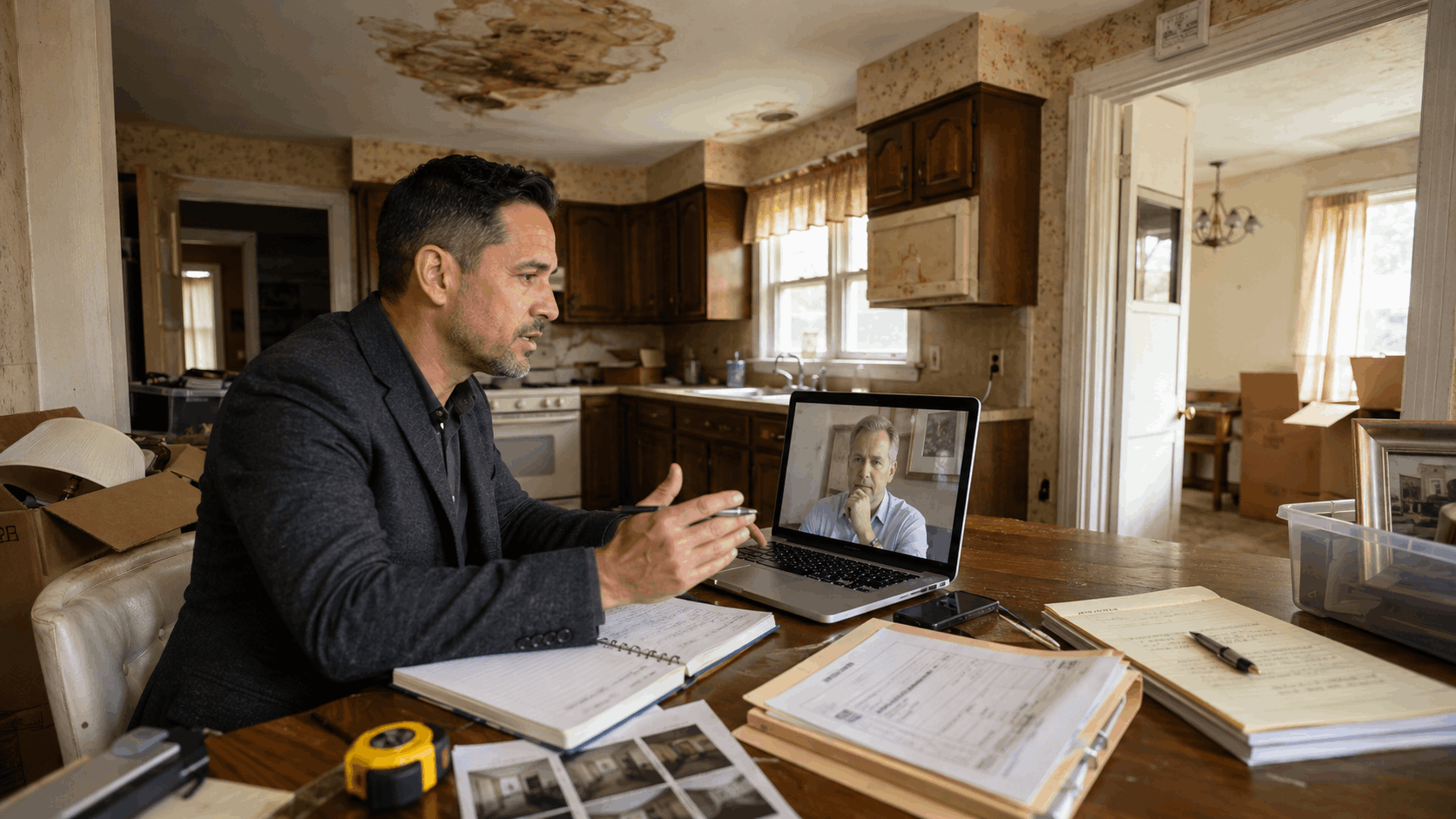 Johnny Rodriguez coordinates an as-is inherited home sale with an out-of-state executor during a video call in North Jersey.