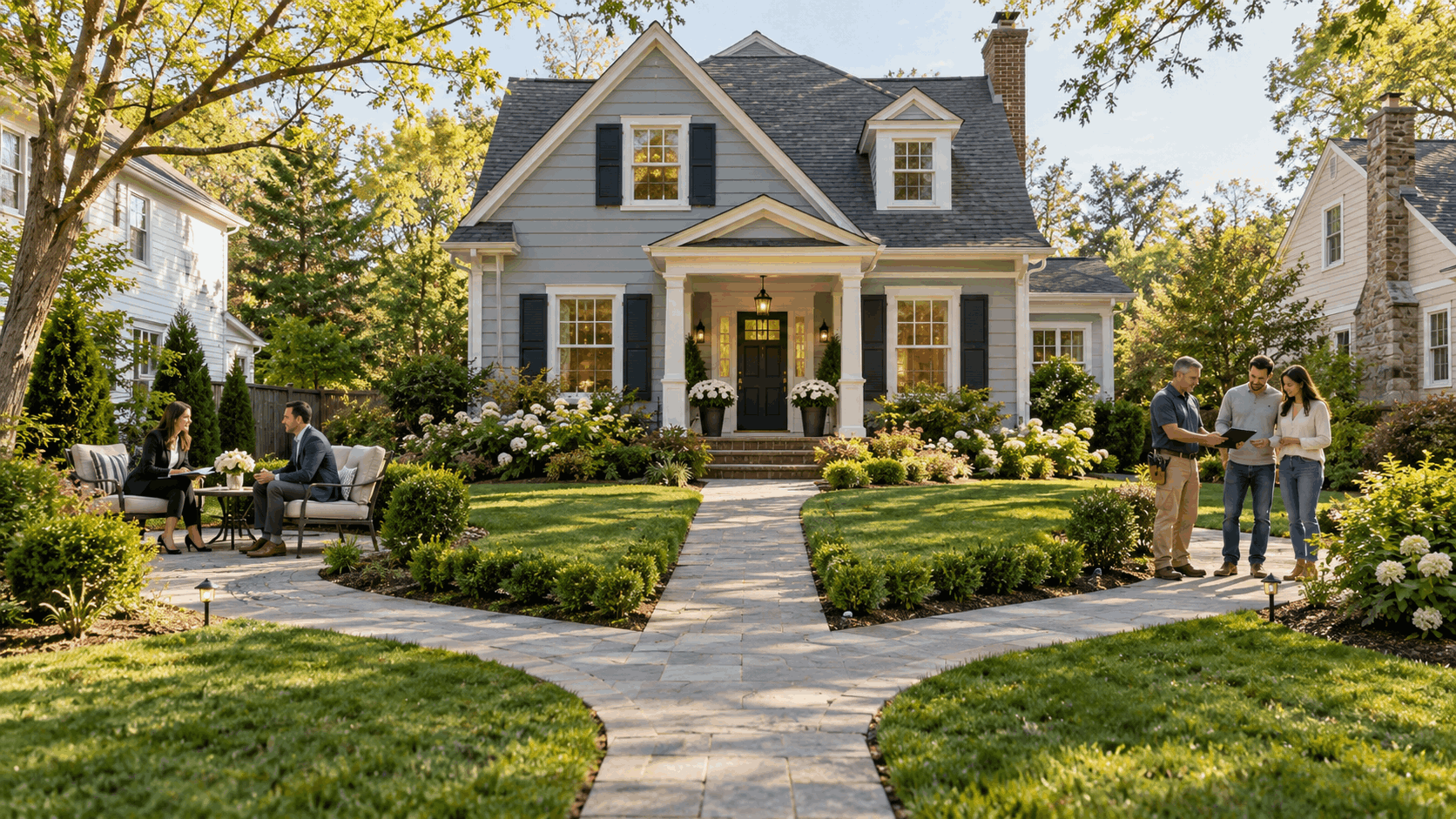 North Jersey home with three visual selling pathways showing traditional listing, light cosmetic improvements, and as-is sale options in a realistic suburban setting.