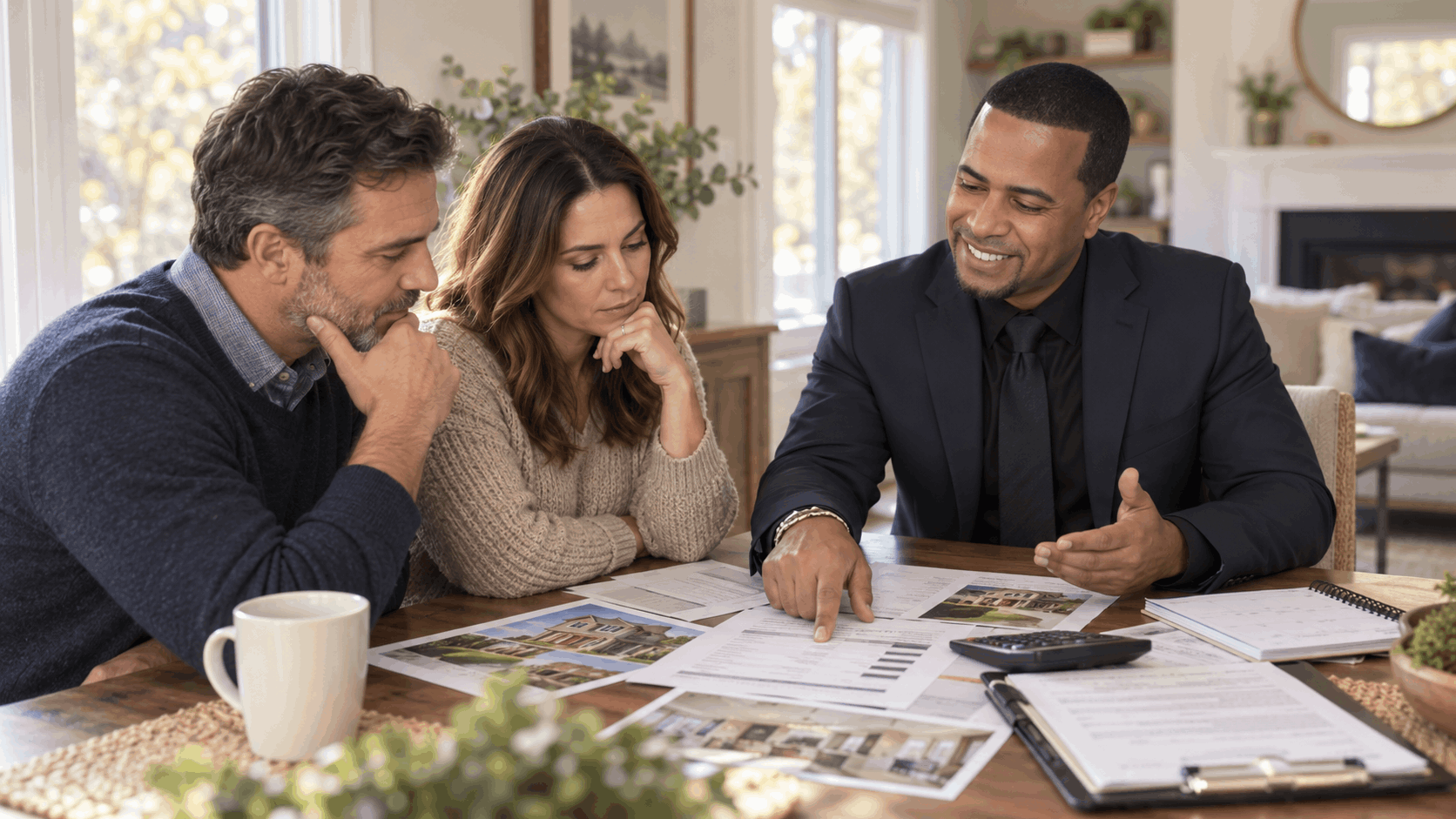Johnny Rodriguez reviewing renovation costs, repair estimates, comparable homes, and potential selling benefits with North Jersey homeowners before listing their property.