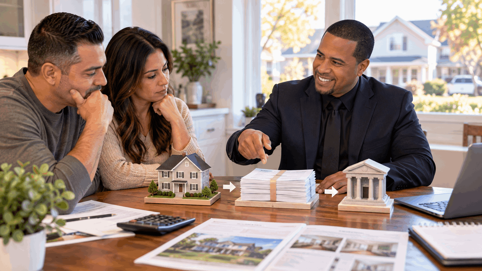 Johnny Rodriguez explaining a North Jersey short sale to homeowners using simple visual examples of home value, mortgage balance, and lender approval.