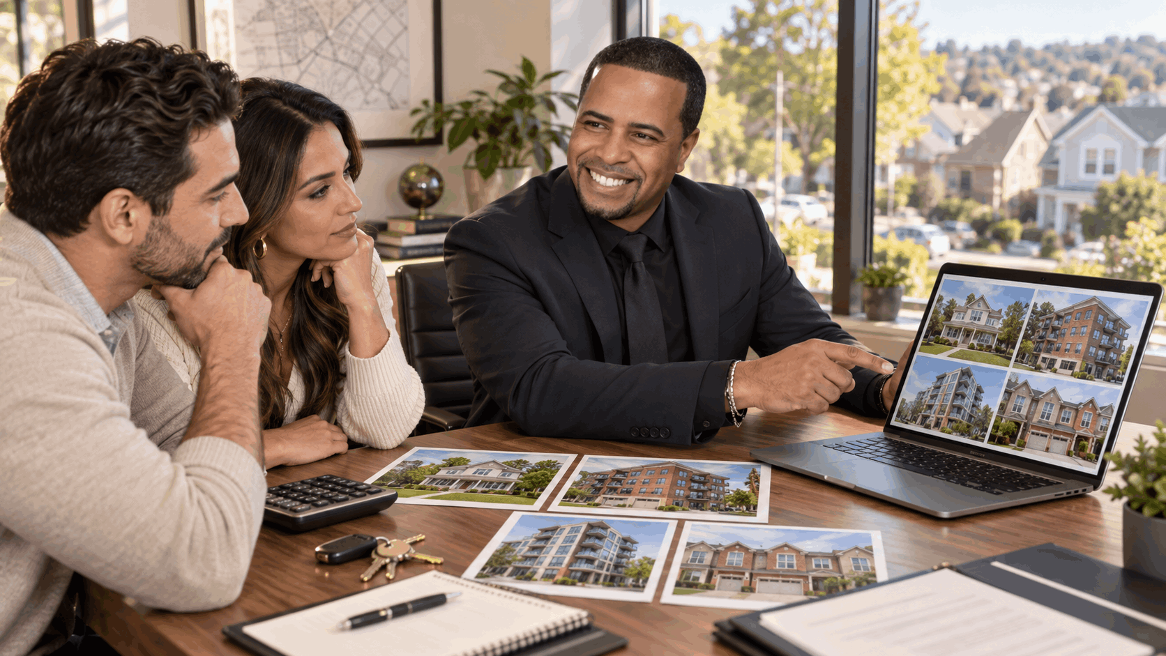 Johnny Rodriguez meeting with Clifton NJ homebuyers to compare single-family homes, multifamily properties, condos, townhouses, taxes, commute, and property condition.