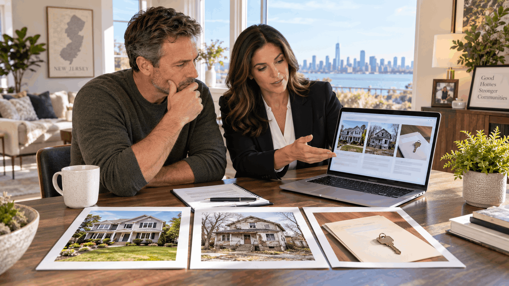 New Jersey homeowner comparing traditional, as-is, and cash home sale options with a real estate agent.