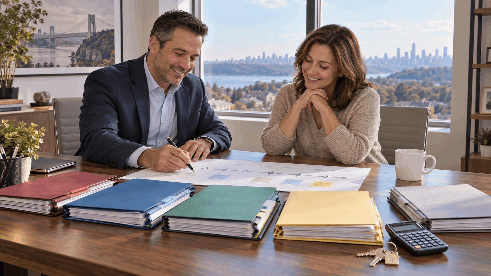 North Jersey homeowner and real estate agent organizing title, mortgage, permit, lien, and estate documents before listing a home for sale.