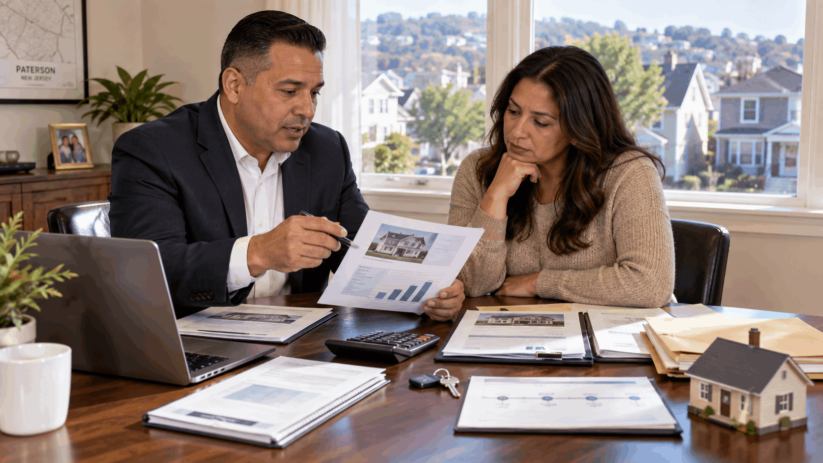 Johnny Rodriguez reviewing a short sale with a North Jersey homeowner, including property value, mortgage balance, lender paperwork, and estimated sale timeline.