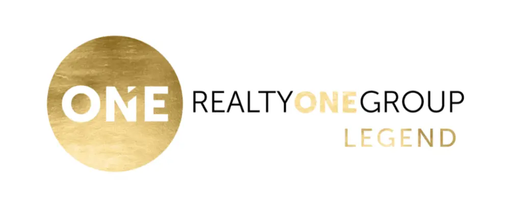 Realty ONE Group Legend logo featuring a gold circle with the word "ONE" and modern black and gold typography on a white background