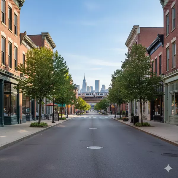 Walkable street in Clifton NJ showing urban access with tree-lined sidewalks and shops
