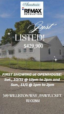 JUST LISTED: 349 Williston Way, Pawtucket, RI 02861 first showing at OPEN HOUSE this weekend!