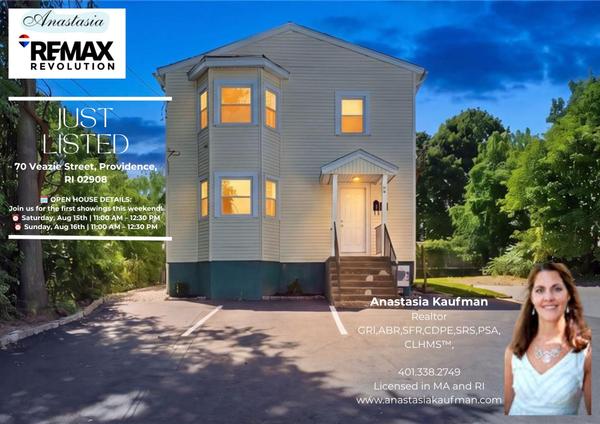 NEW LISTING and OPEN HOUSE: 70 Veazie Street, Providence, RI 02908 JOIN US THIS WEEKEND Sat Aug 15, 11am to 12:30pm and Sun Aug 16, 11am to 12:30pm