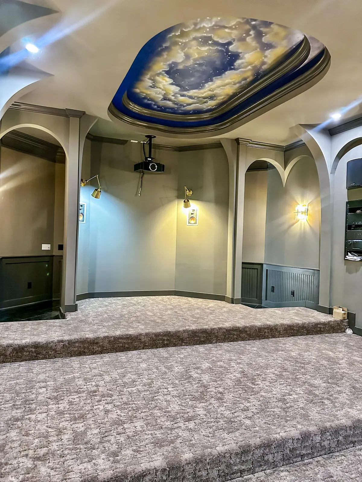 Terrace level home theater and spirits lounge in Marina Bay Lake Lanier estate