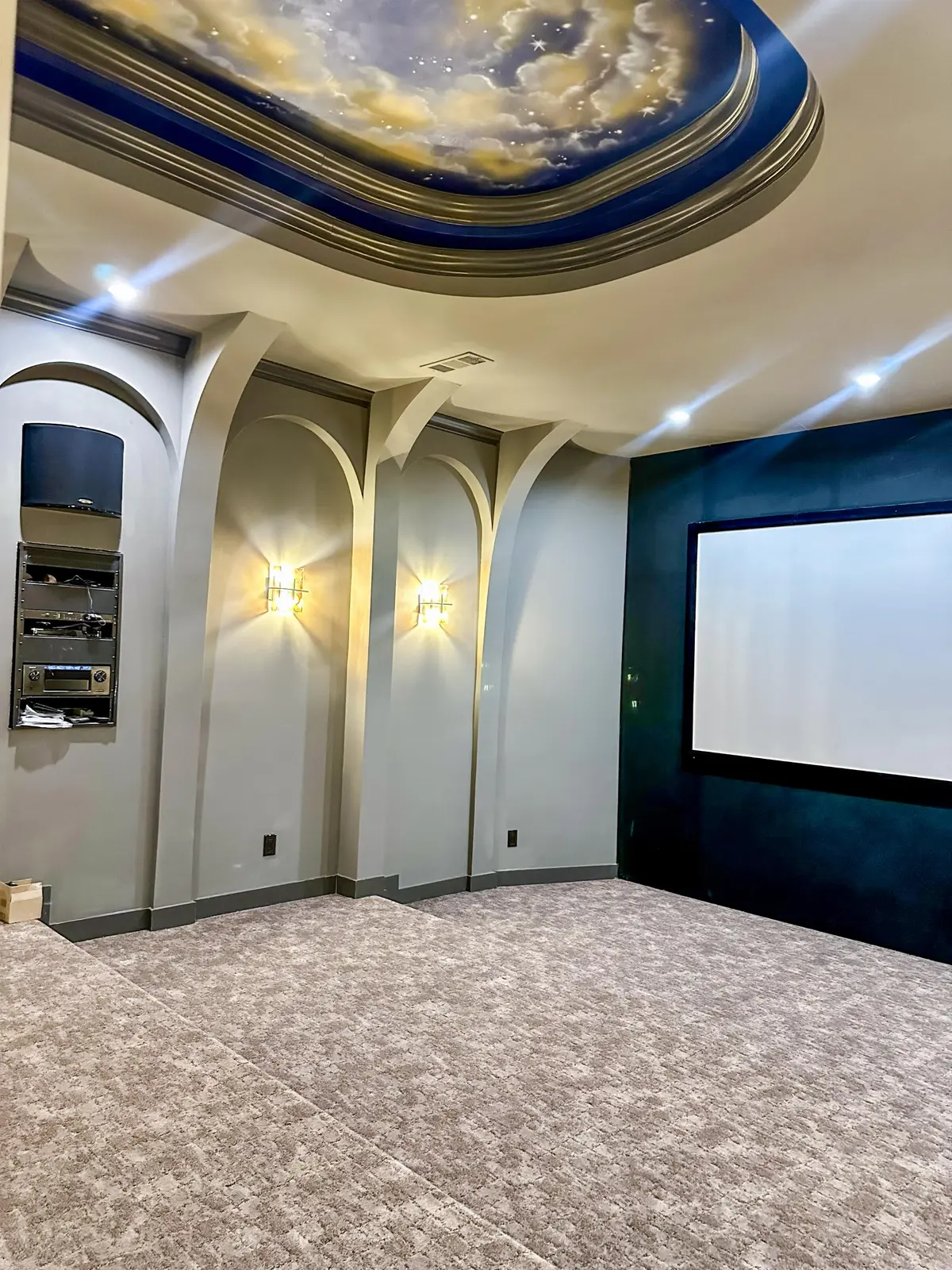 Terrace level home theater and spirits lounge in Marina Bay Lake Lanier estate