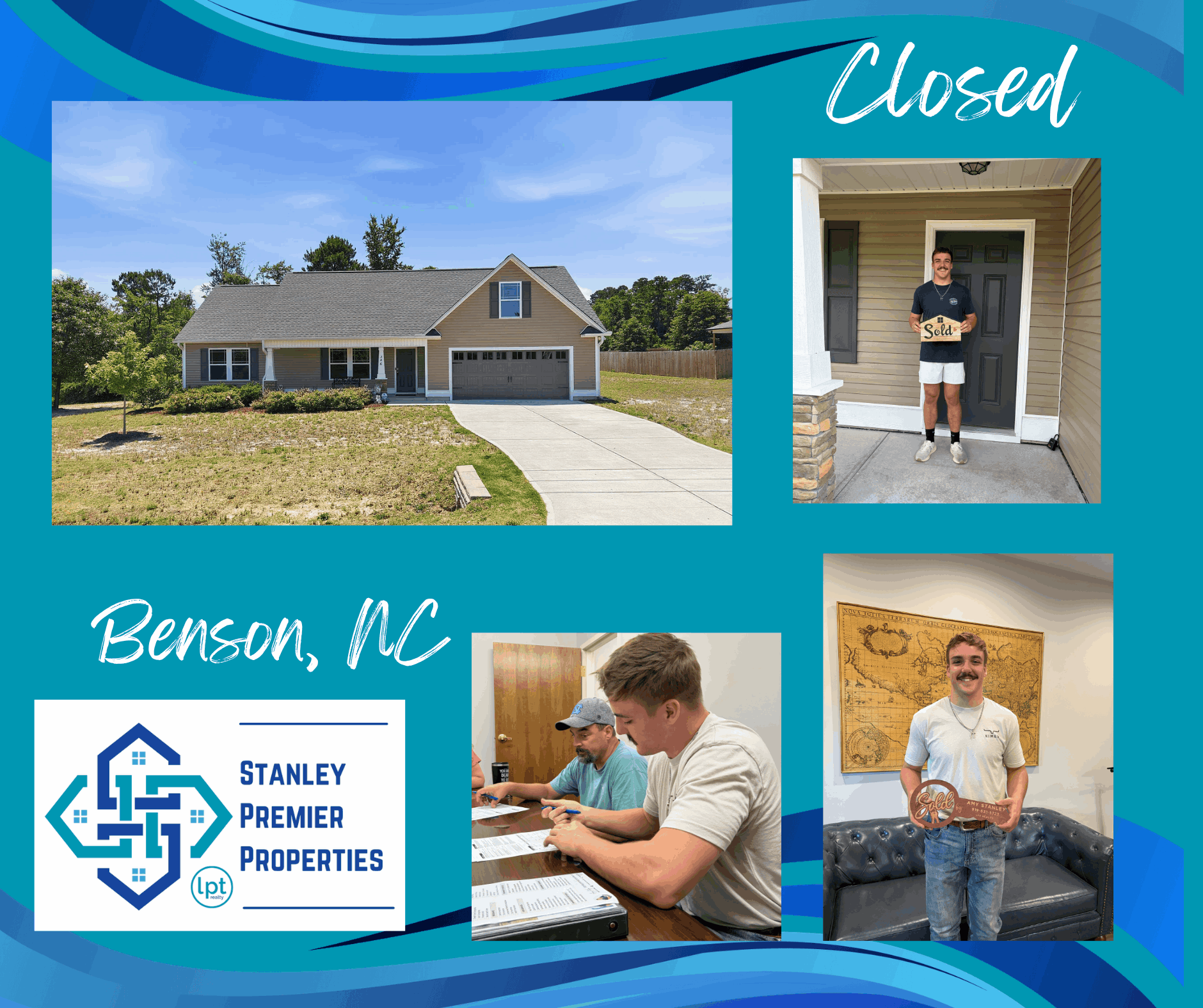 First-time home buyer celebrating the closing of his new home in Benson, NC with Stanley Premier Properties