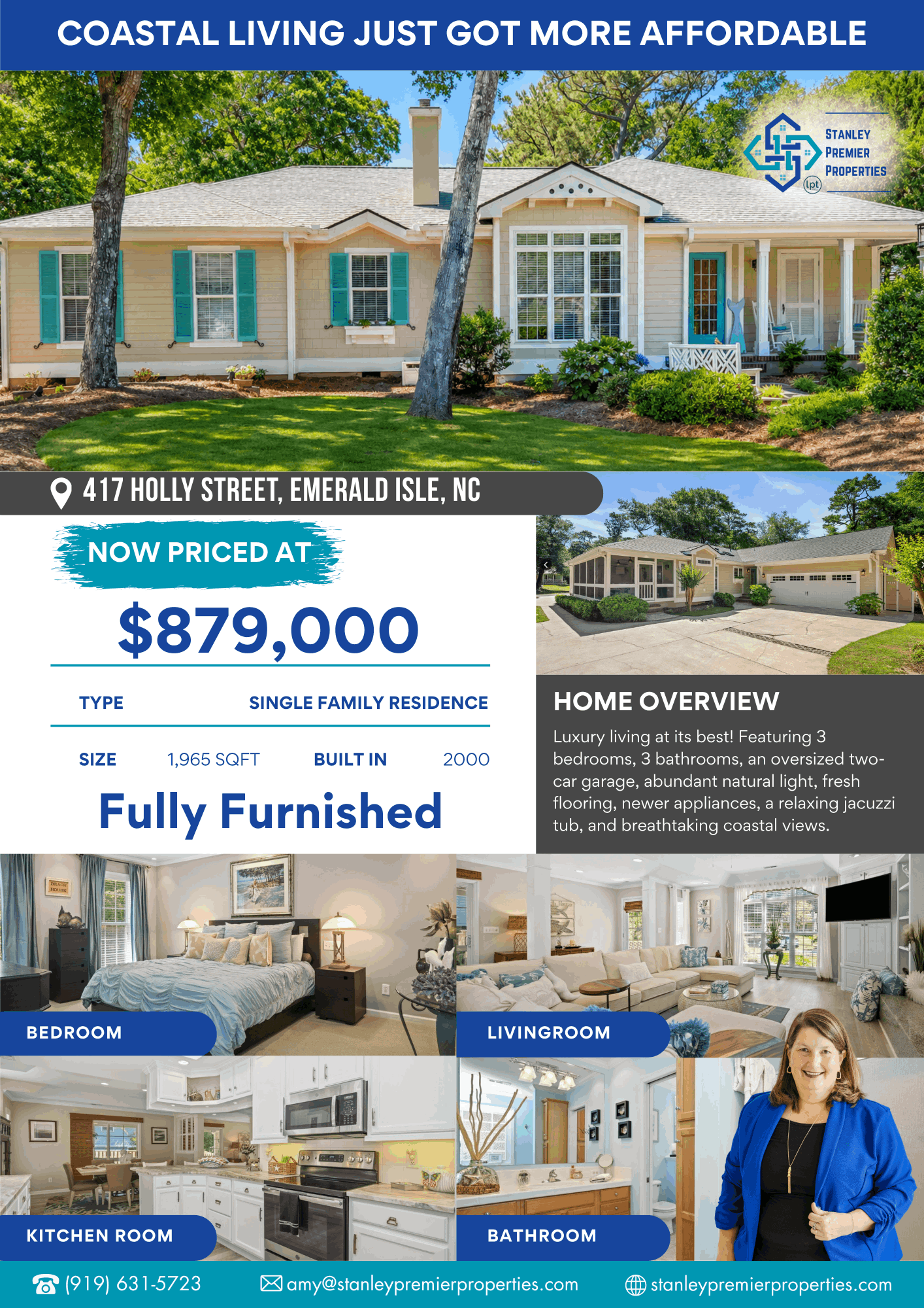 417 Holly Street, a beautifully updated coastal home for sale in Emerald Isle, NC, now offered at $879,000.