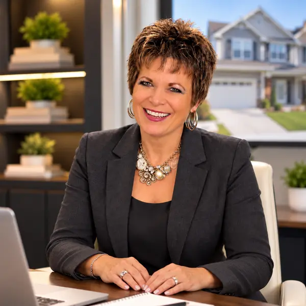 Smiling professional with hands on desk