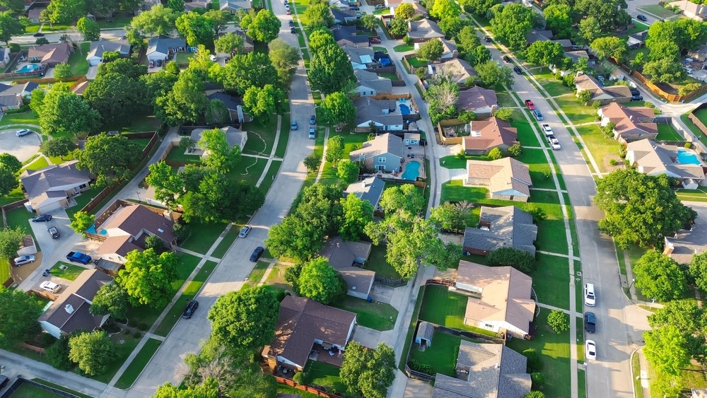 Aerial view of suburban neighborhoods near Austin, Texas