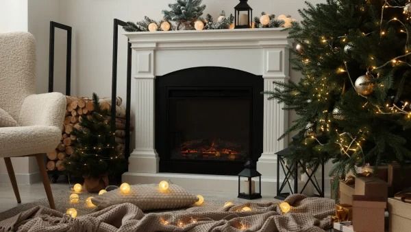 Cozy staged living room interior during winter