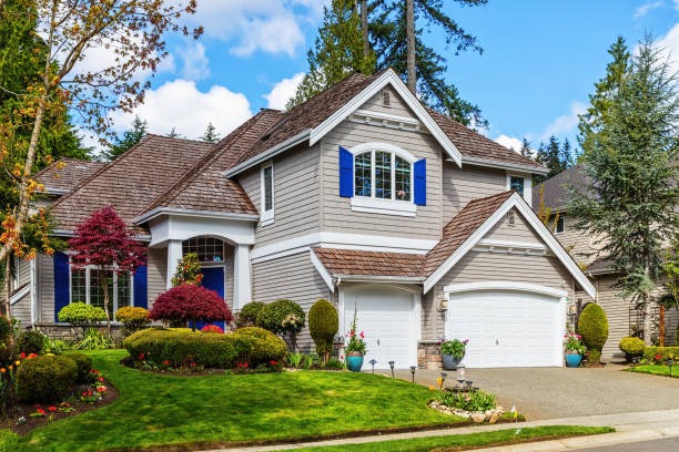 Suburban home exterior in spring