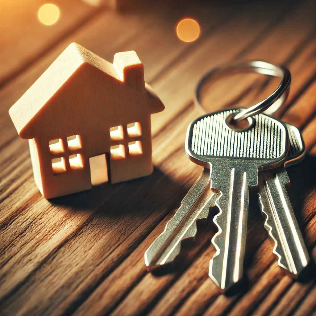 Small home and keys on a table