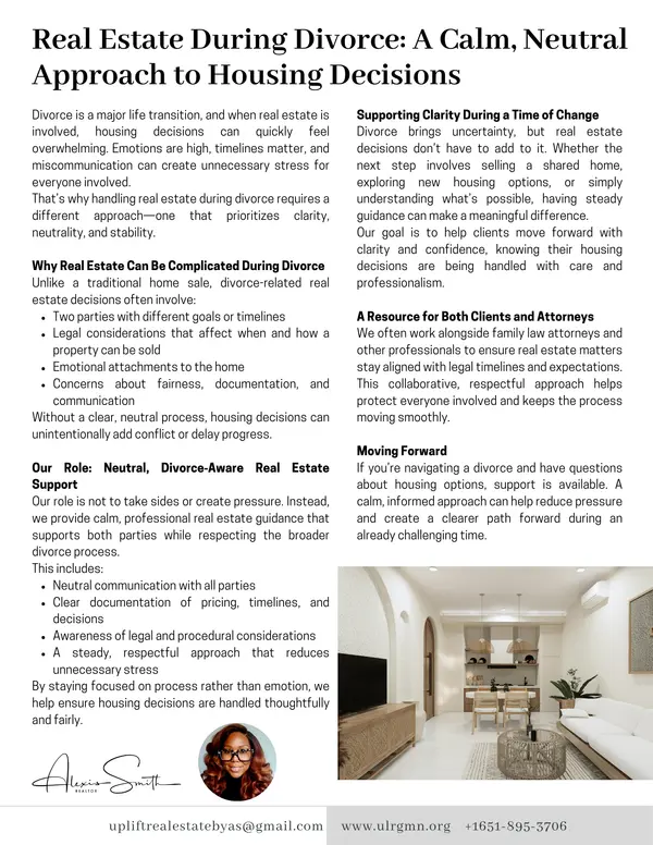 Real Estate During Divorce: A Calm, Neutral Approach to Housing Decisions,Alexis Smith