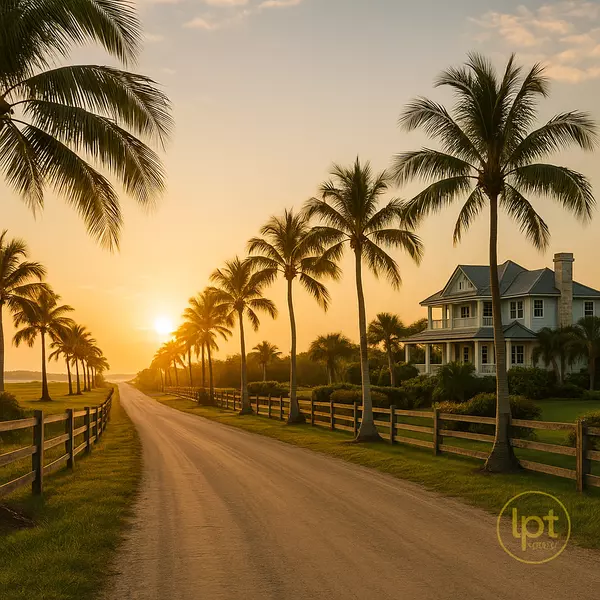 Coastal Sunset on Palm-lined Road