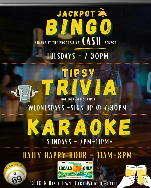 Weekly Bingo, Trivia and Karaoke at Locals Only in Lake Worth Beach,Twins Selling The Palm Beaches