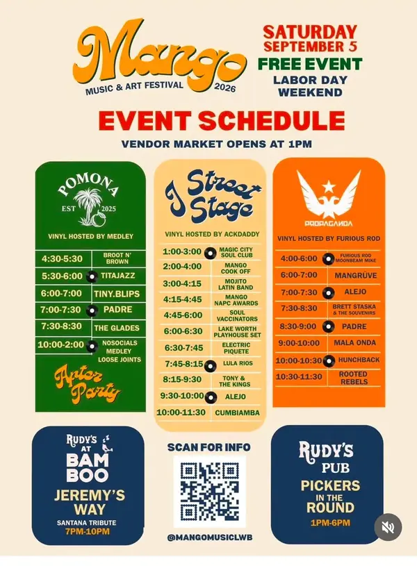 Mango Music and Art Festival 2026 event schedule in Downtown Lake Worth Beach Florida