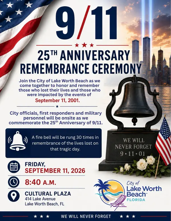 Lake Worth Beach to Host 9/11 25th Anniversary Remembrance Ceremony